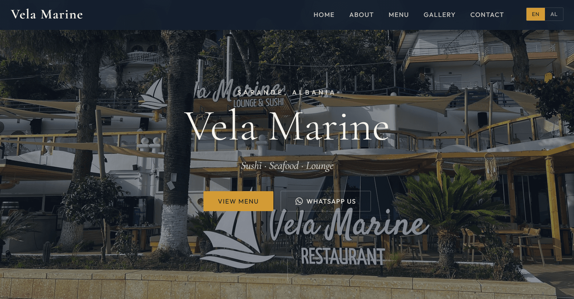 Pamje e faqes së webit të restorantit Vela Marine